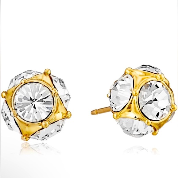 KATE SPADE GOLD PLATED LADY MARMALADE CLEAR CRYSTAL BALL STUD EARRINGS - Picture 2 of 6